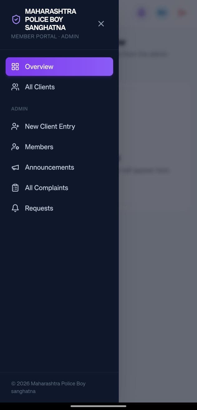 Client Data Management: Admin menu screen